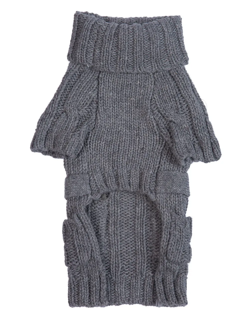 GRAY POCKET CABLE KNIT DOG SWEATER