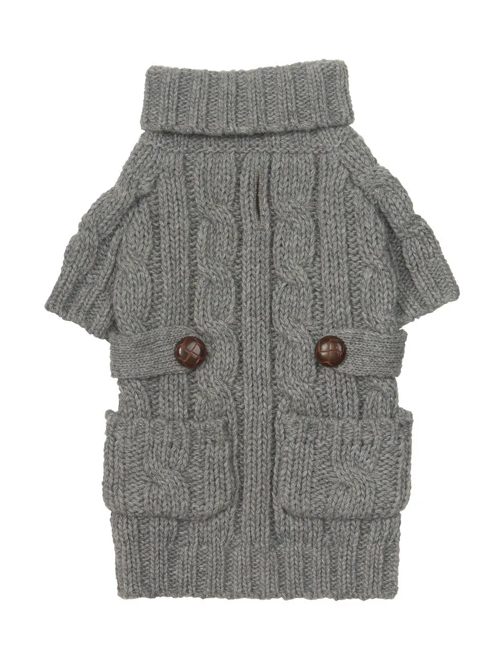 GRAY POCKET CABLE KNIT DOG SWEATER
