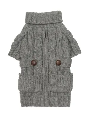 GRAY POCKET CABLE KNIT DOG SWEATER