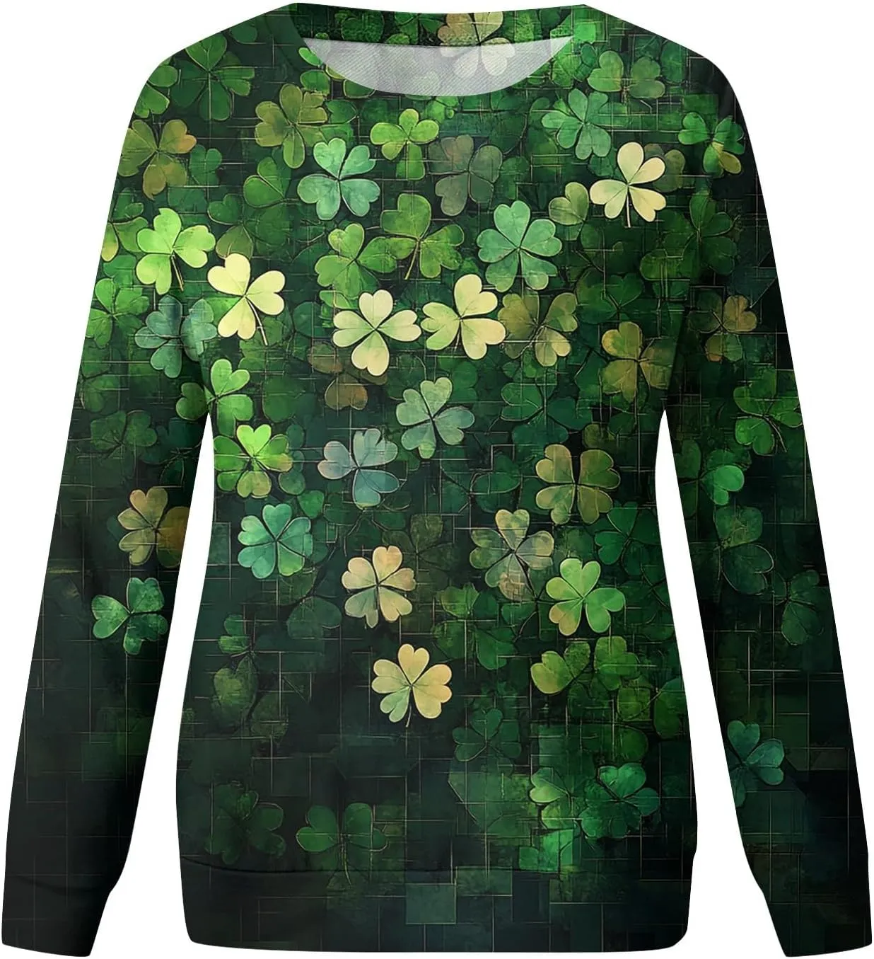 Green St Patricks Day SweatshirtWomens Long Sleeve Sweatshirt Round Neck Shamrock Print Loose Pullover