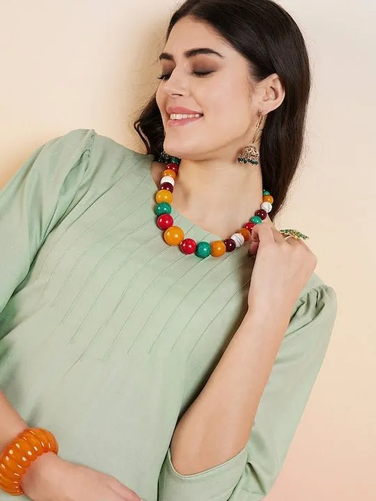 Green Yoke Design Regular Thread Work Kurta With Trousers