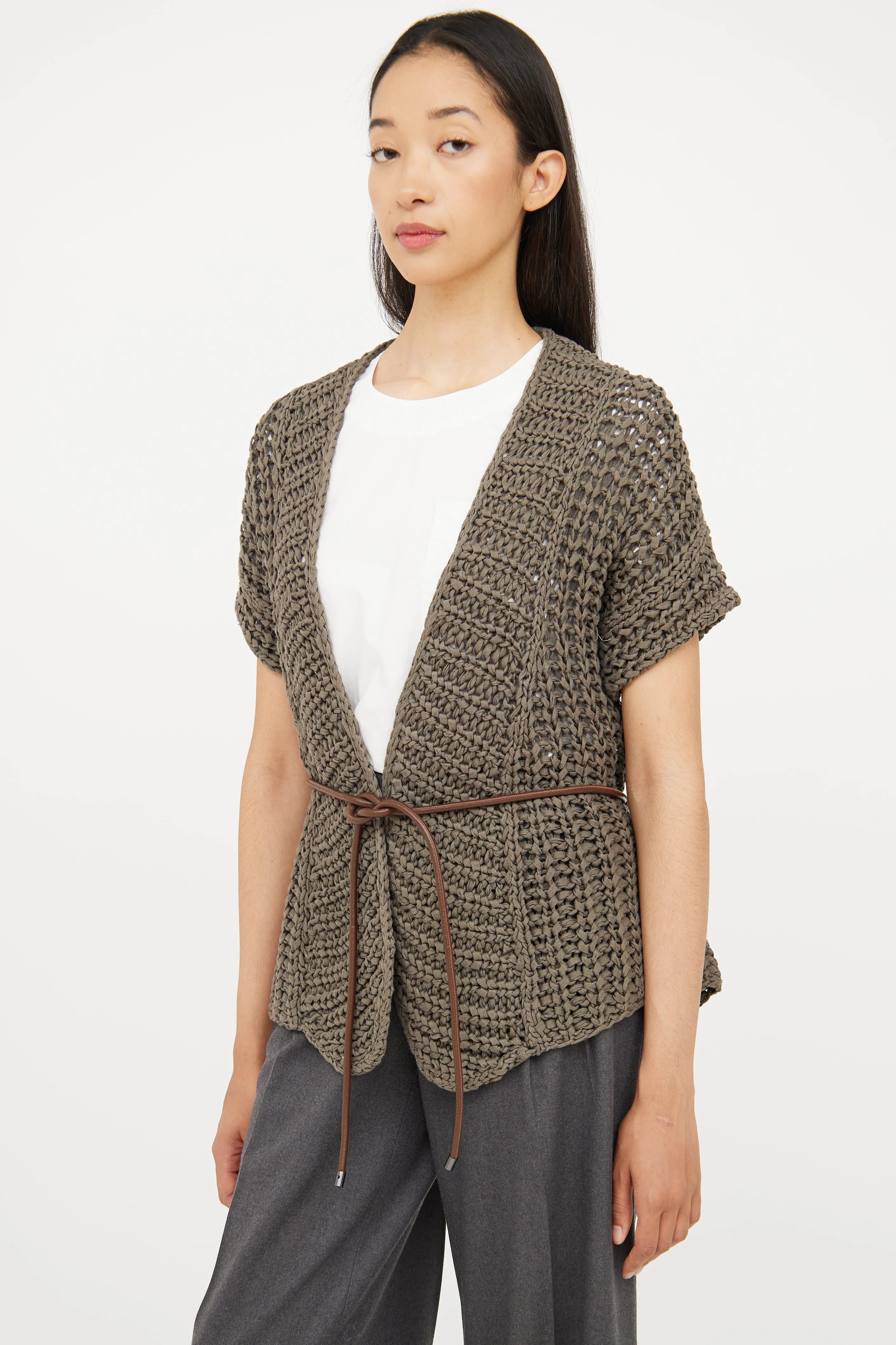 Grey Knit Short Sleeve Wrap Cardigan