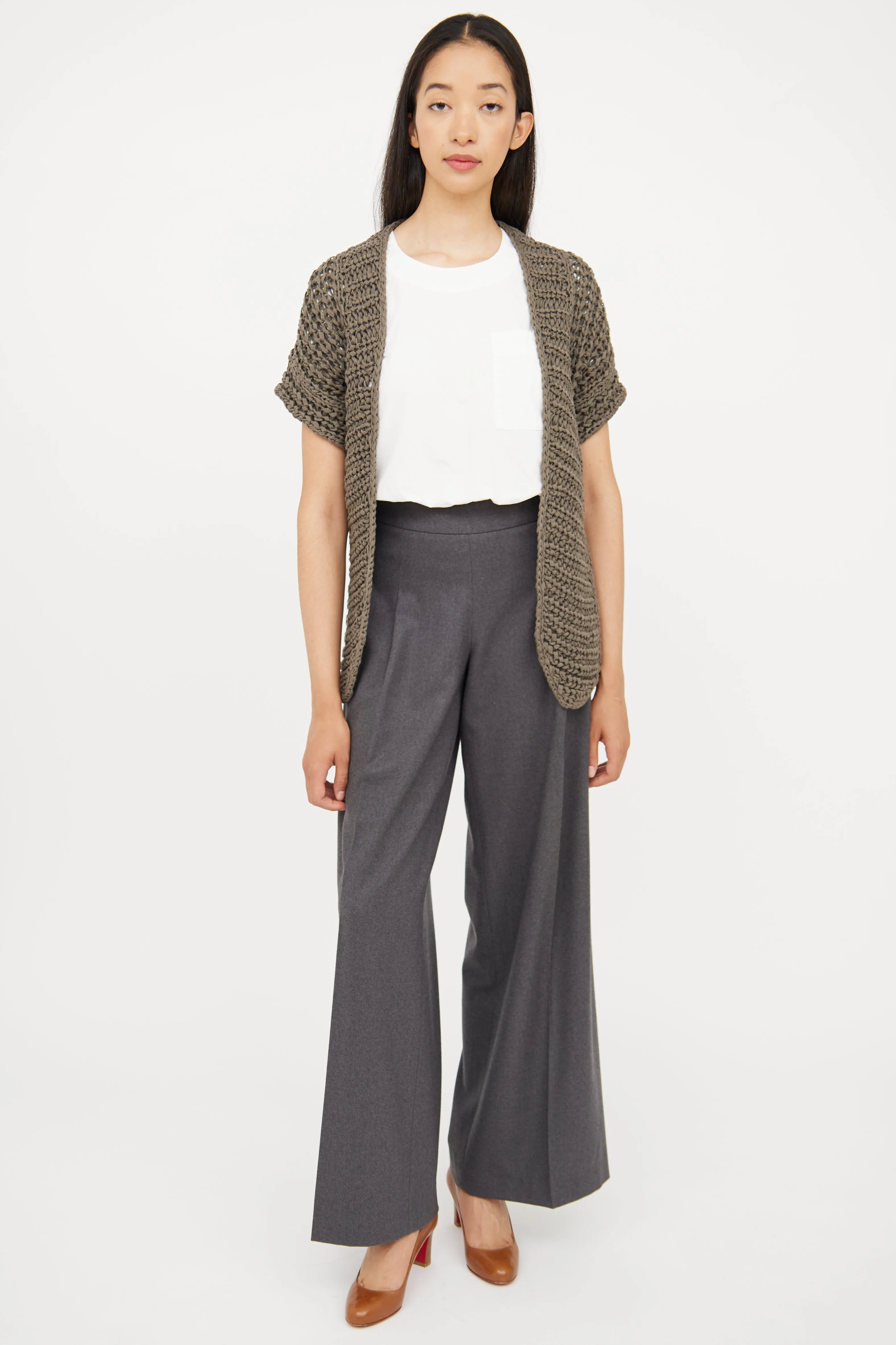 Grey Knit Short Sleeve Wrap Cardigan