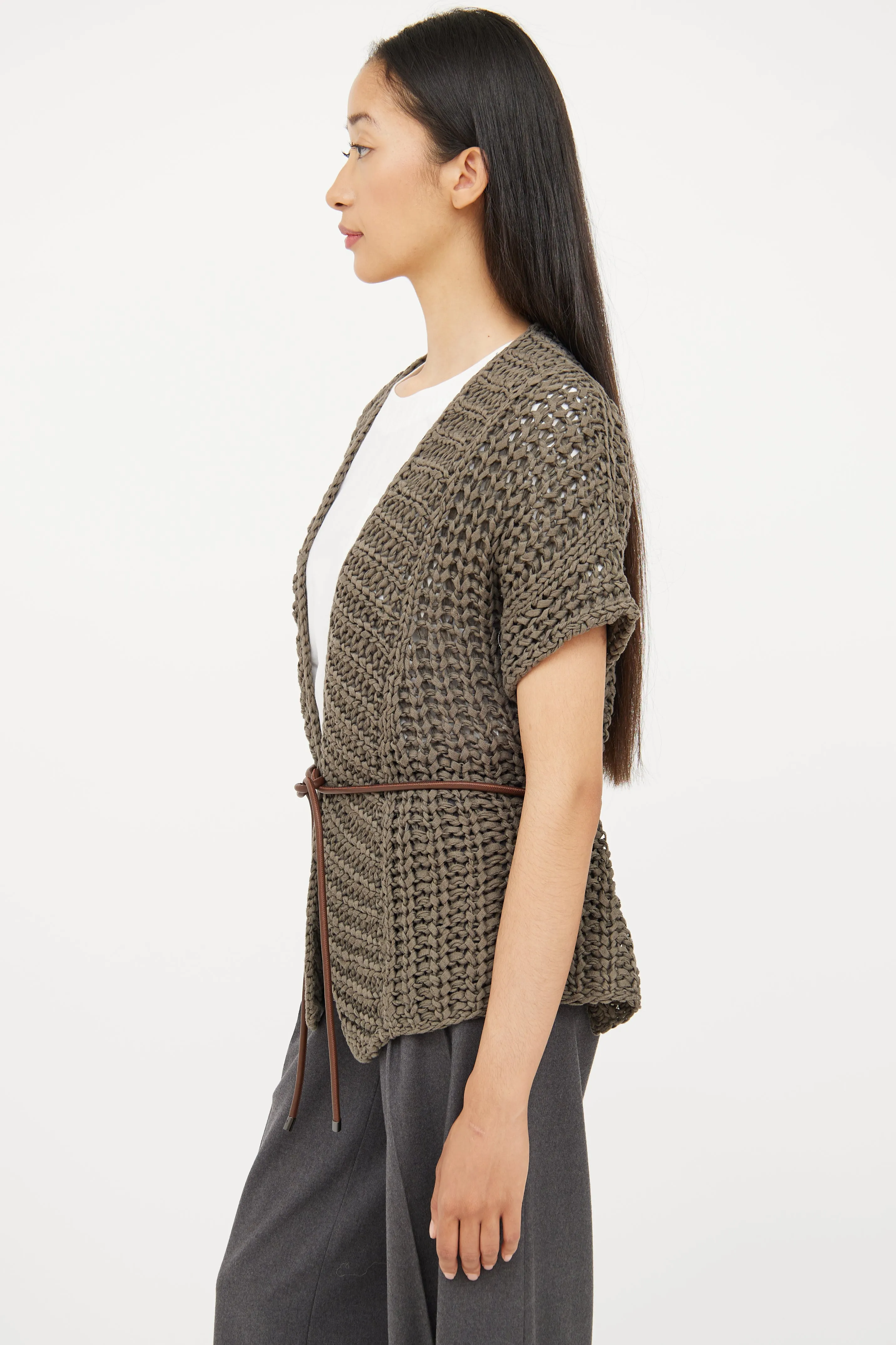 Grey Knit Short Sleeve Wrap Cardigan