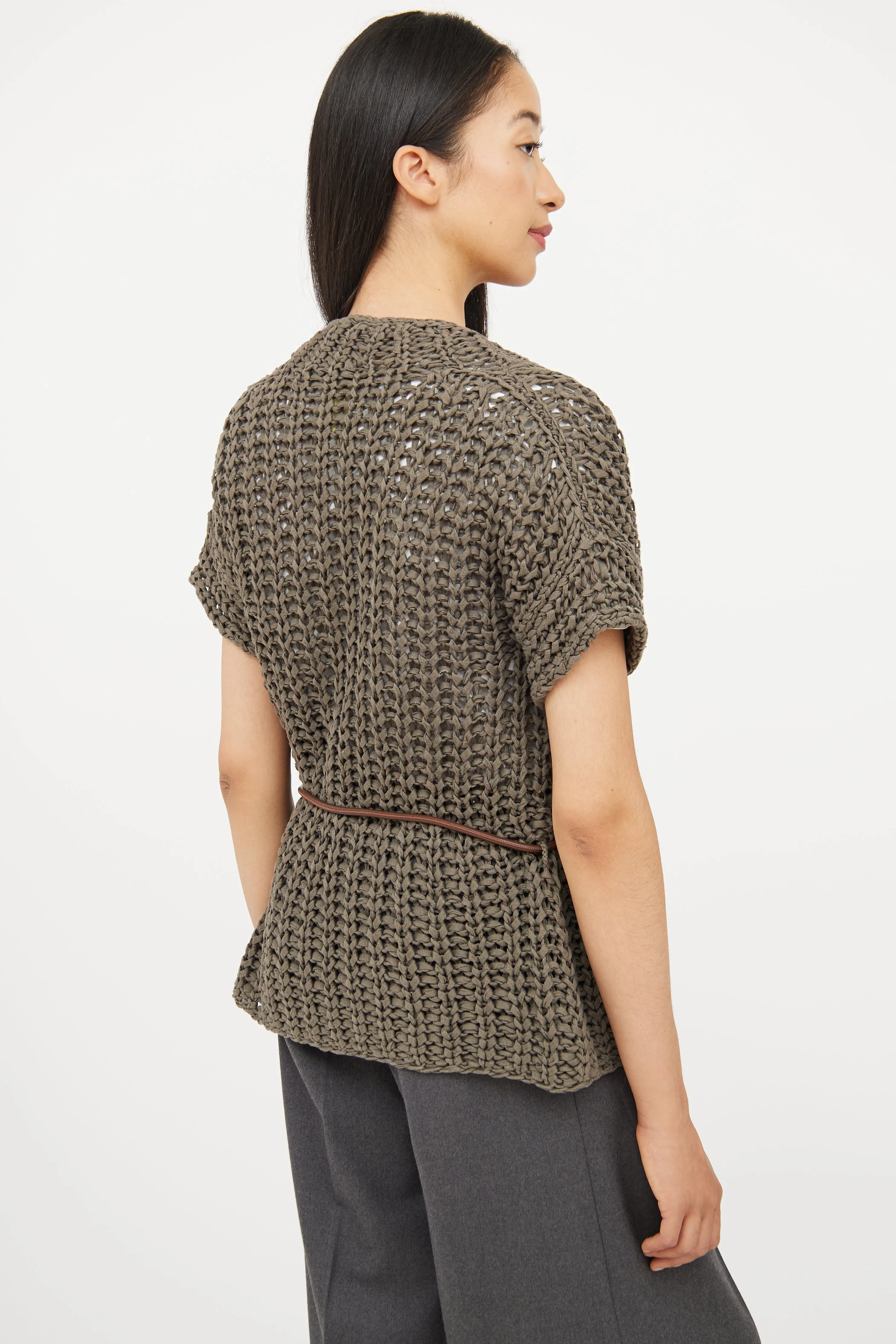 Grey Knit Short Sleeve Wrap Cardigan