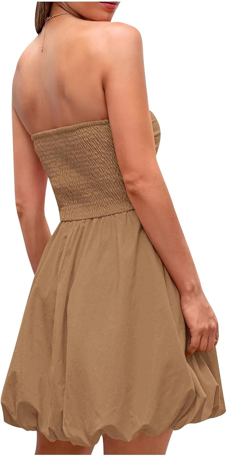 jsaierl Women's Elegant Tube Mini Dress Sleeveless Off Shoulder Puff Bubble Dress 2025 Sexy Cocktail Evening Party Club Dress