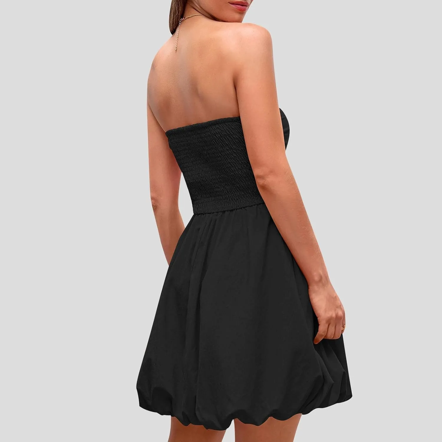 jsaierl Women's Elegant Tube Mini Dress Sleeveless Off Shoulder Puff Bubble Dress 2025 Sexy Cocktail Evening Party Club Dress