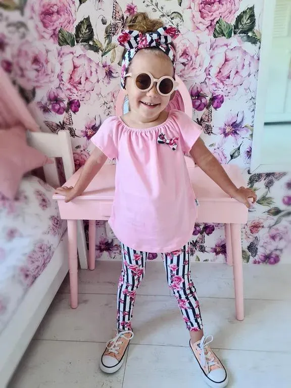 Leggings, girl, flowers, stripes, pink NANA