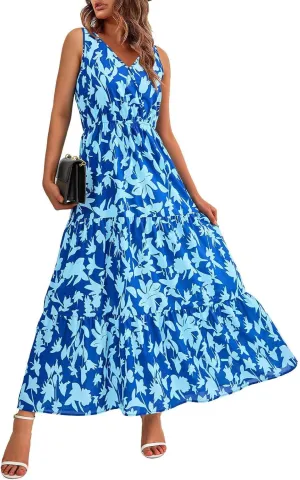 Long Dresses for Women Summer Flowy Dresses Sleeveless Sundresses Beach Aline Dresses 2025 Formal V Neck Wedding Dress
