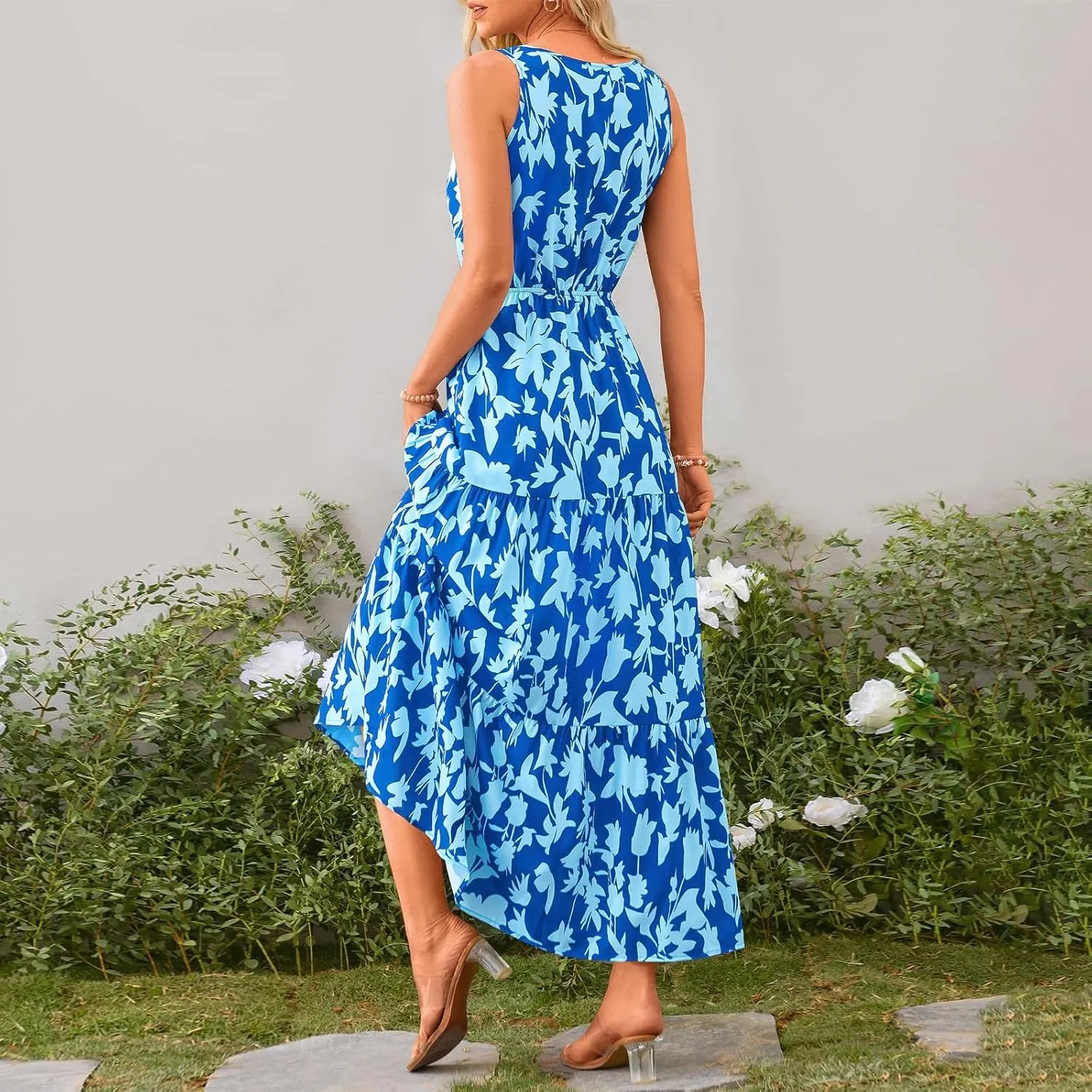 Long Dresses for Women Summer Flowy Dresses Sleeveless Sundresses Beach Aline Dresses 2025 Formal V Neck Wedding Dress