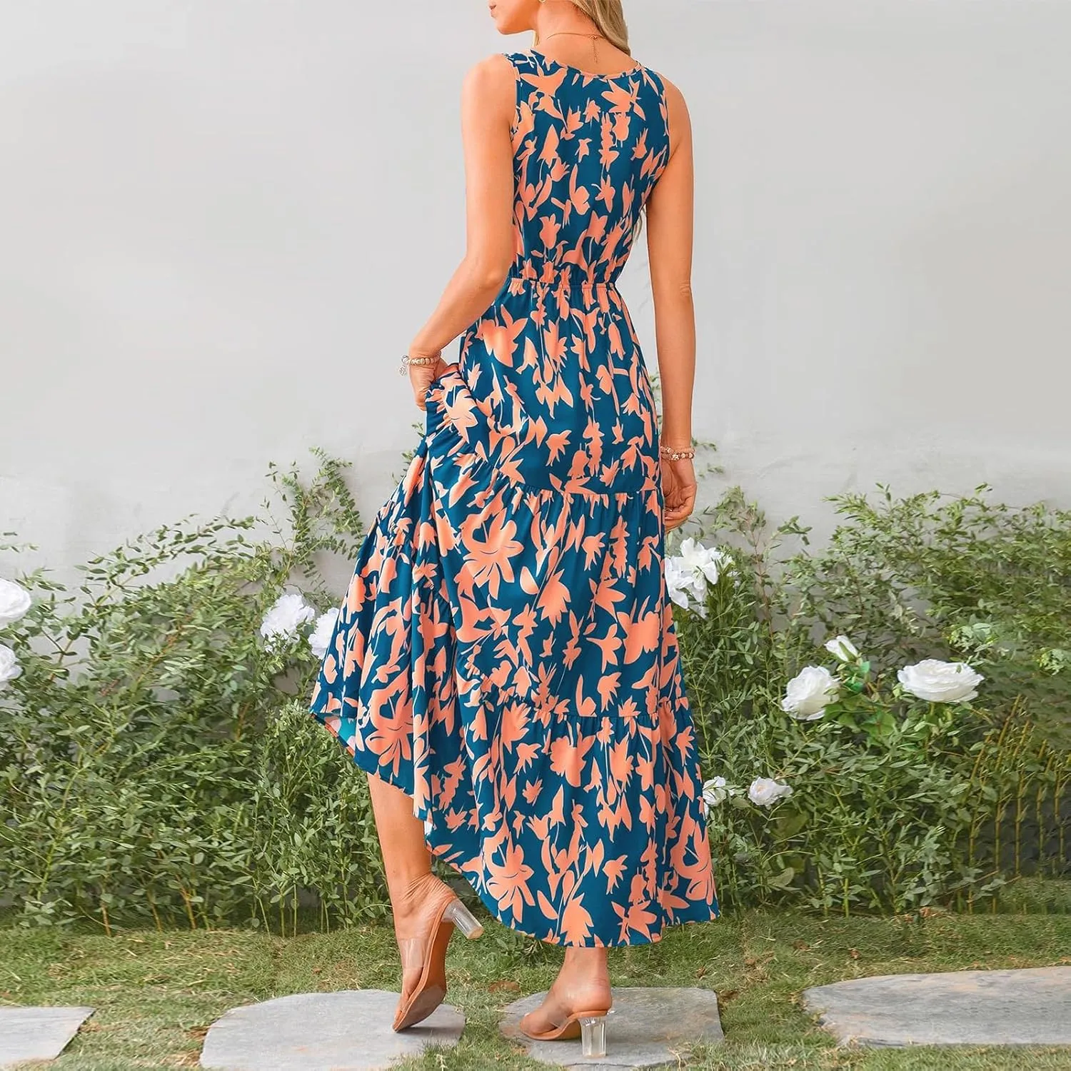 Long Dresses for Women Summer Flowy Dresses Sleeveless Sundresses Beach Aline Dresses 2025 Formal V Neck Wedding Dress
