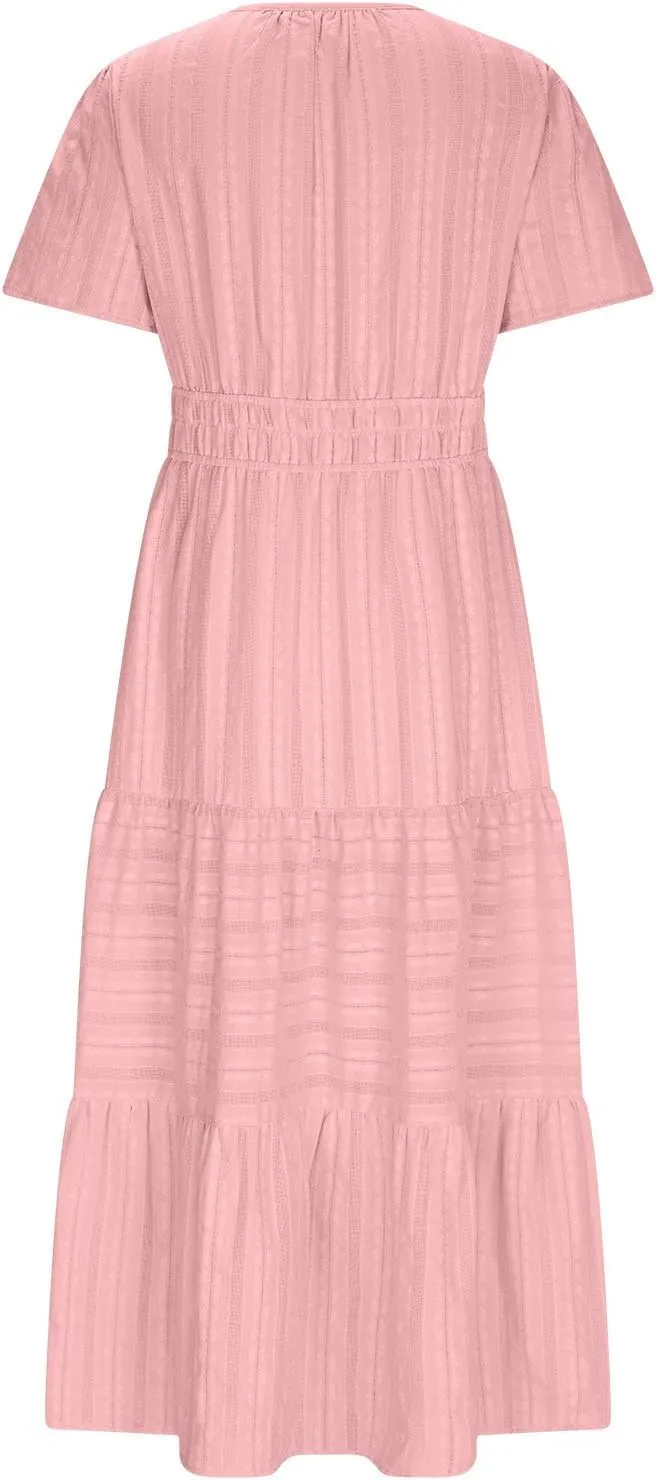 Midi Dress for Women Spring Summer Dressy Casual Vacation Dresses Short Sleeve Boho Trendy Restro Wear Clothes