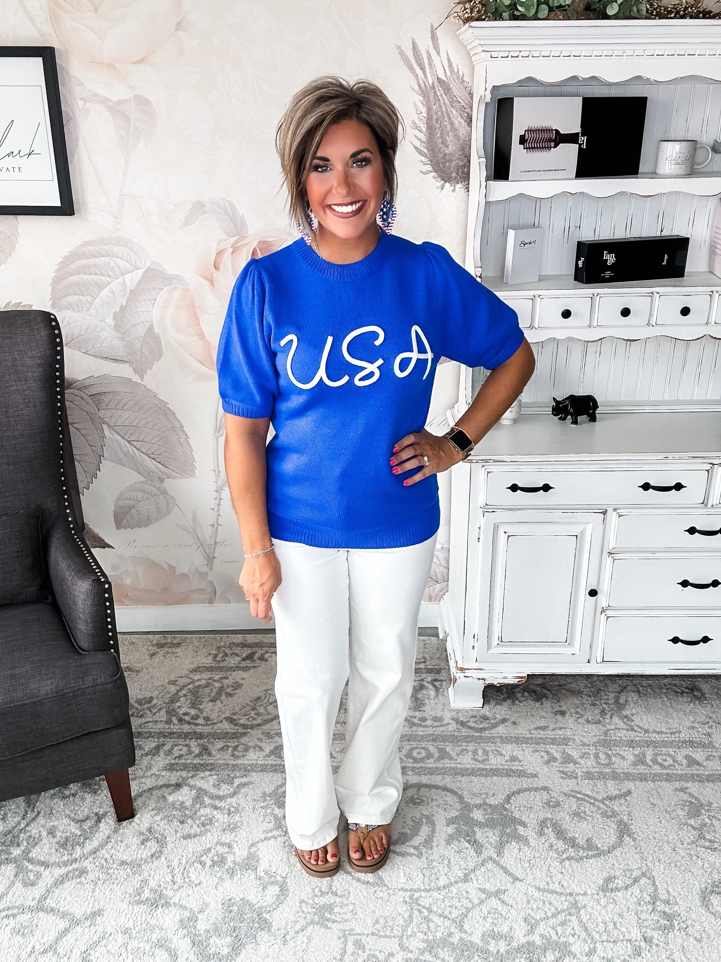 Miss Liberty USA Puff Sleeve Sweater