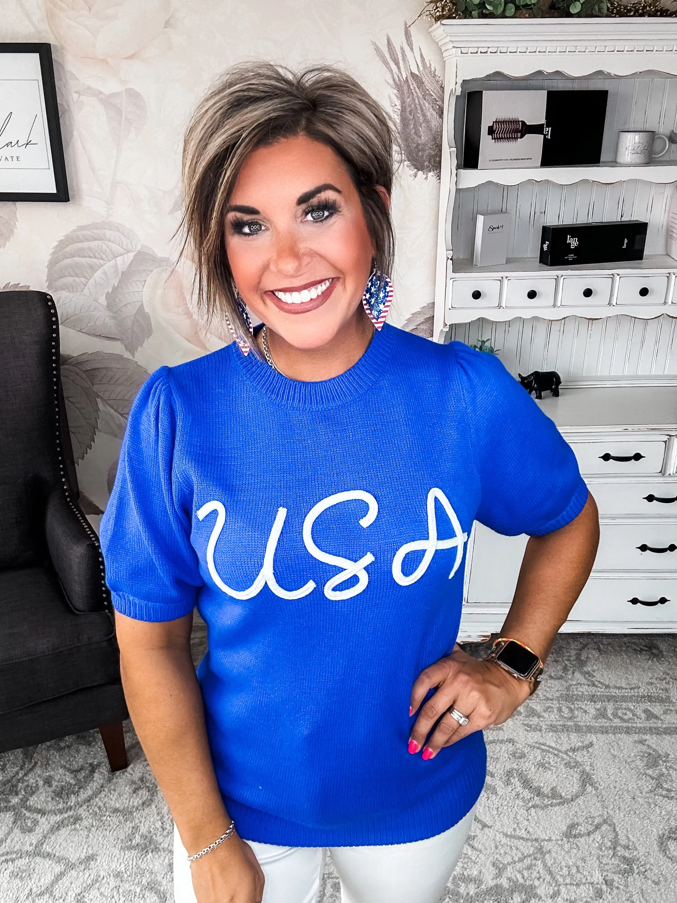 Miss Liberty USA Puff Sleeve Sweater
