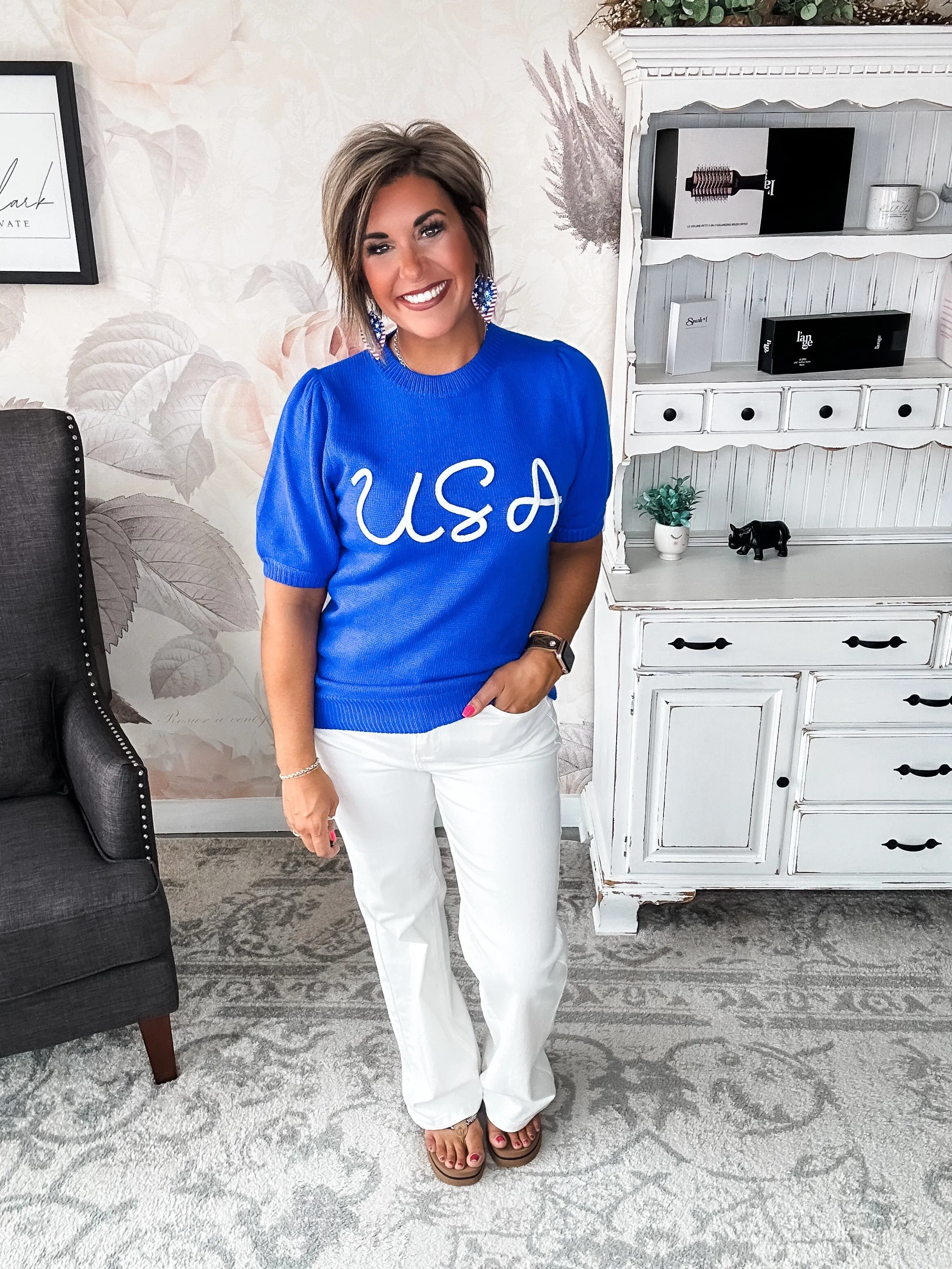 Miss Liberty USA Puff Sleeve Sweater