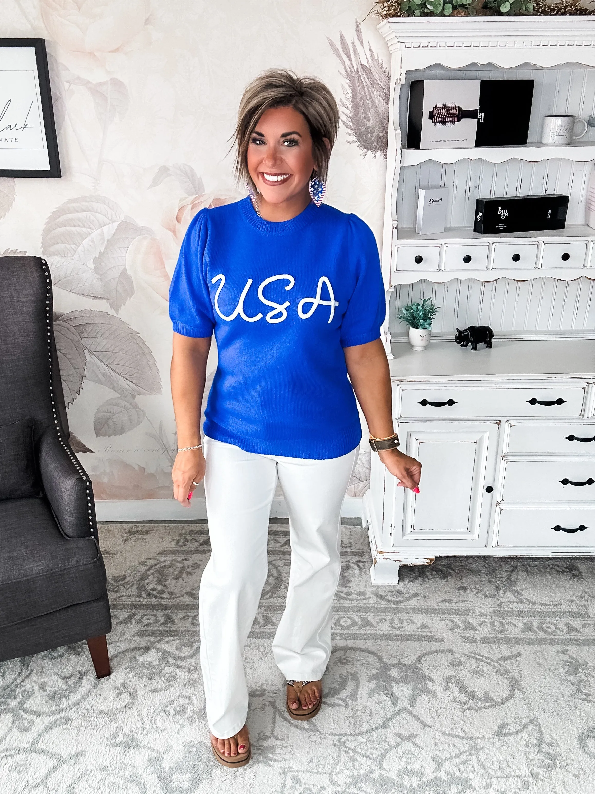 Miss Liberty USA Puff Sleeve Sweater
