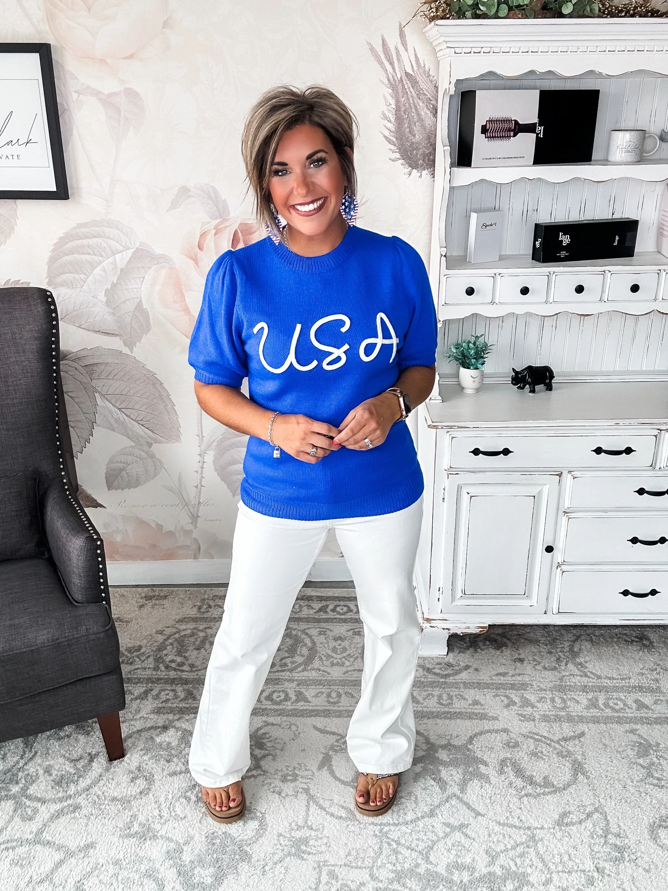 Miss Liberty USA Puff Sleeve Sweater
