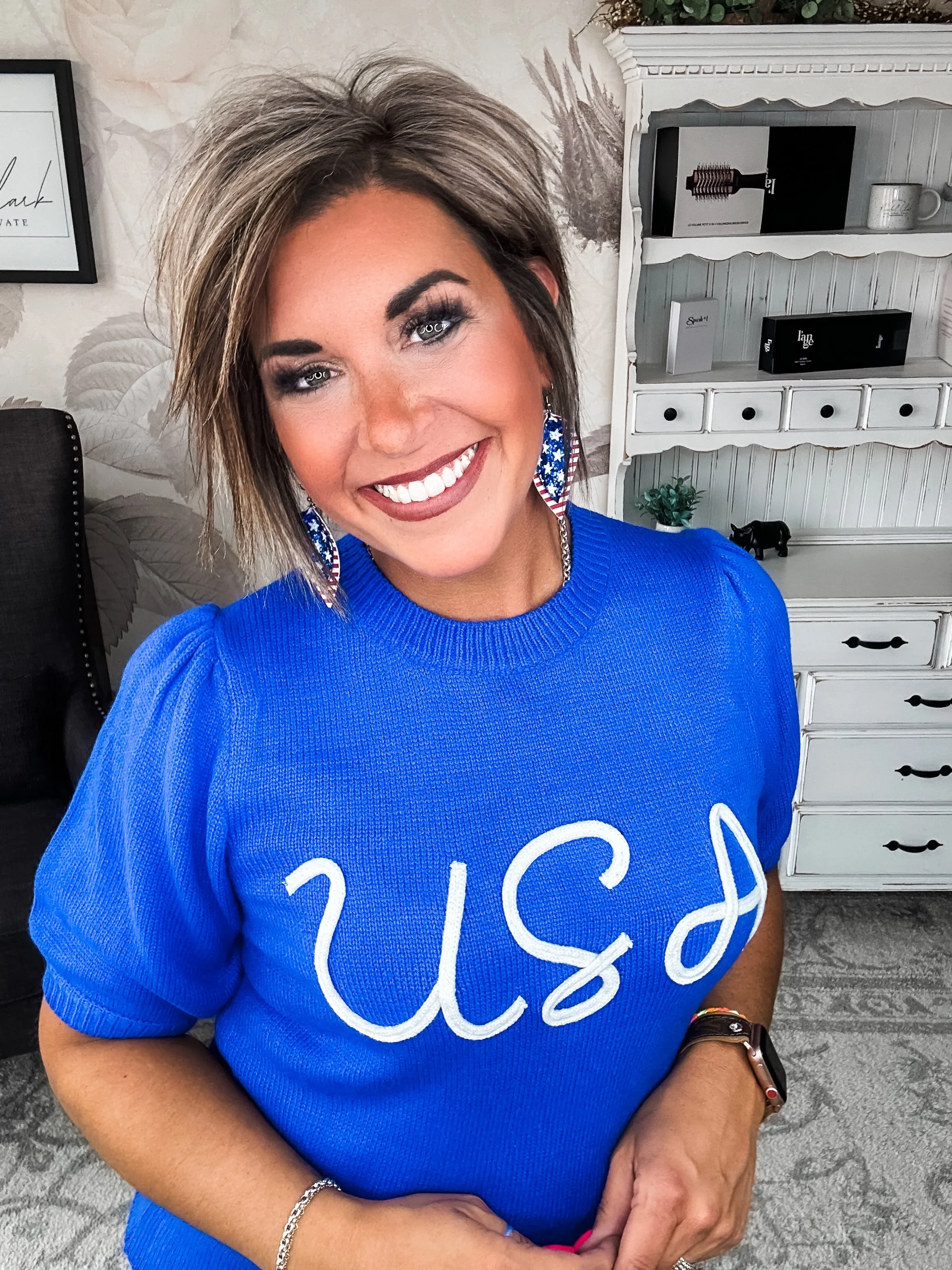 Miss Liberty USA Puff Sleeve Sweater