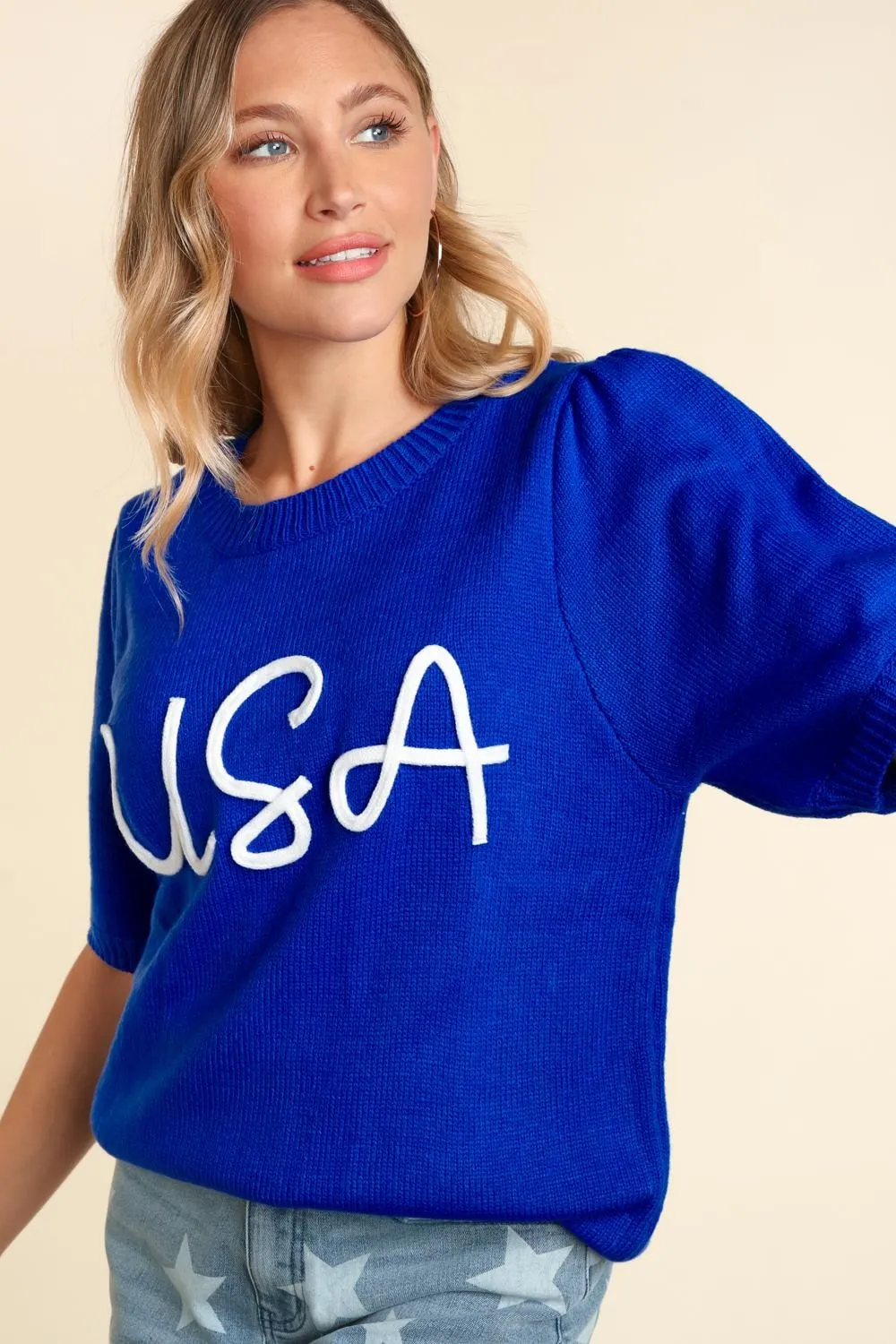Miss Liberty USA Puff Sleeve Sweater