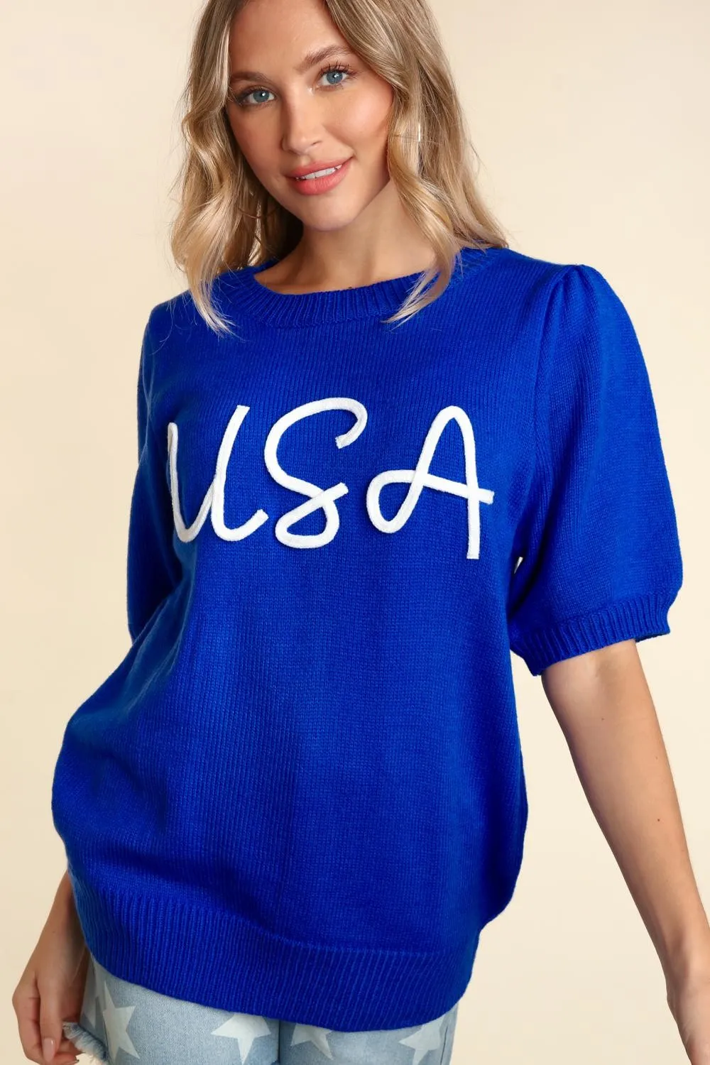 Miss Liberty USA Puff Sleeve Sweater