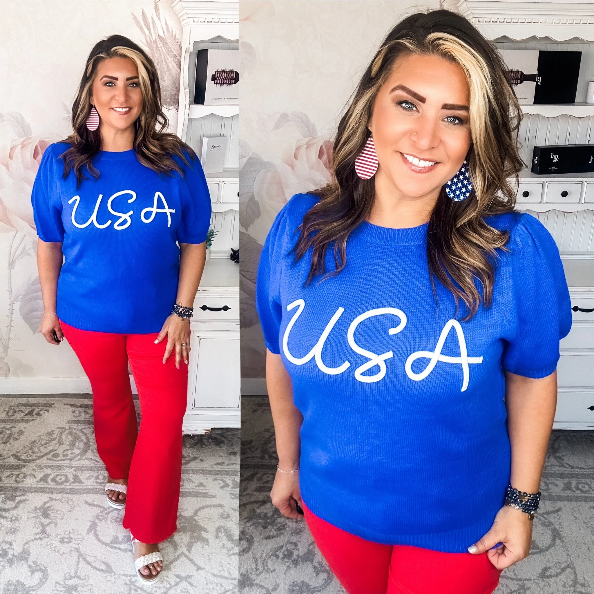 Miss Liberty USA Puff Sleeve Sweater