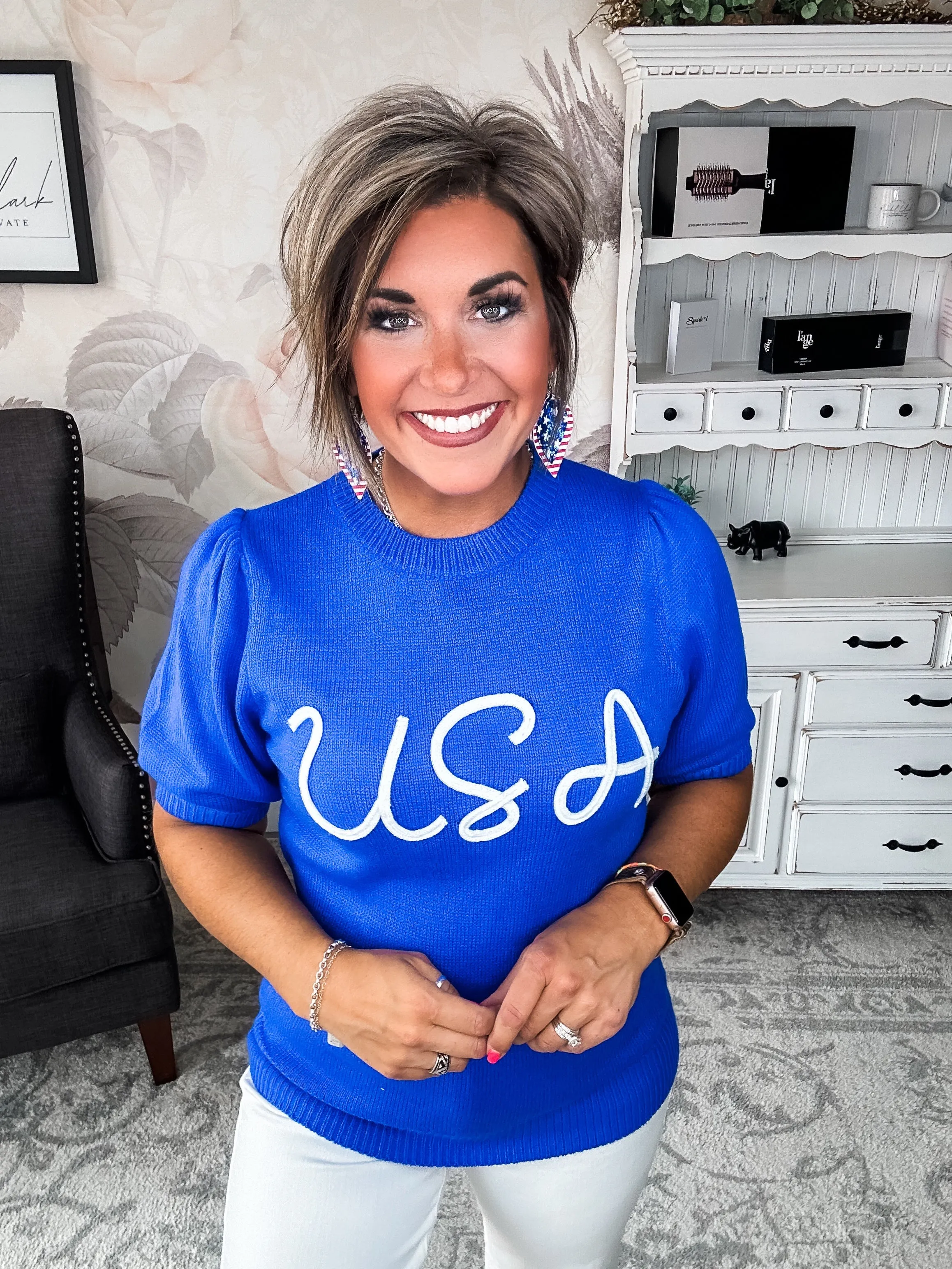 Miss Liberty USA Puff Sleeve Sweater