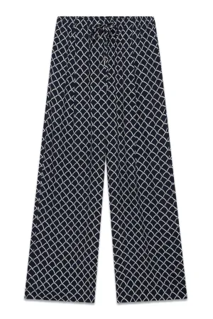 Navy Print Wide Trousers