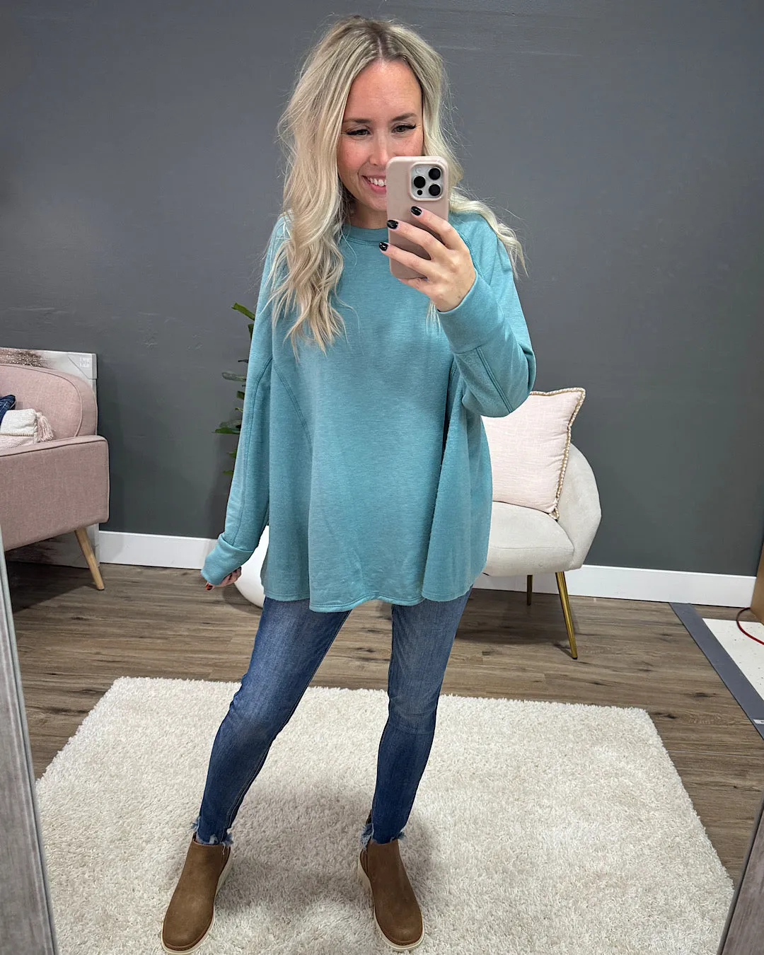 NEW! Adalyn Oversized Cozy Long Sleeve Top - Jade