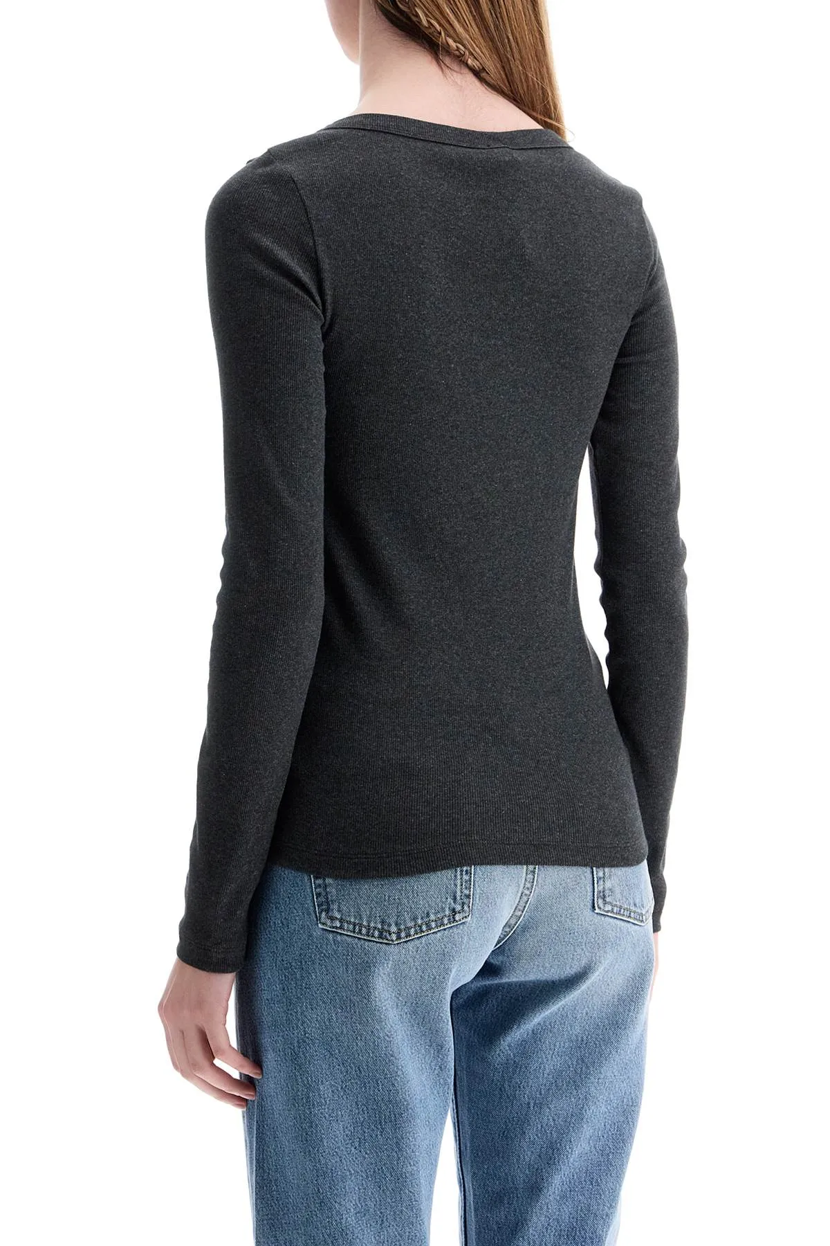organic cotton charcoal melange ribbed top with wide neck 251 WRT1060 FB0246 CHARCOAL MELANGE