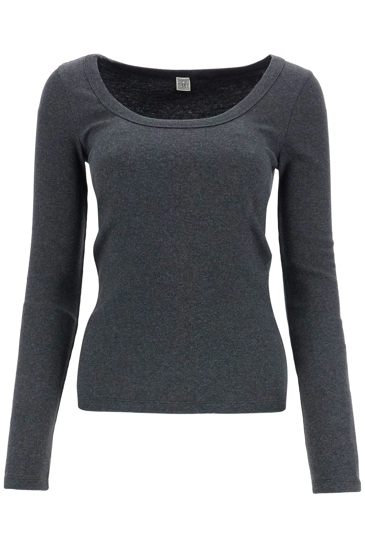 organic cotton charcoal melange ribbed top with wide neck 251 WRT1060 FB0246 CHARCOAL MELANGE