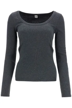 organic cotton charcoal melange ribbed top with wide neck 251 WRT1060 FB0246 CHARCOAL MELANGE