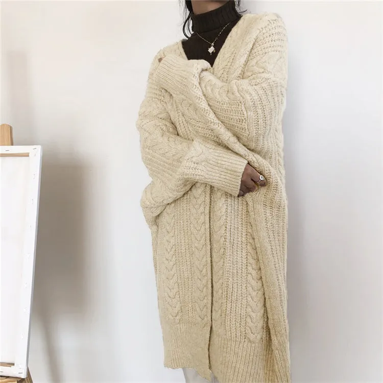 Oversized Chain Knit Loose Sweater Long Cardigan
