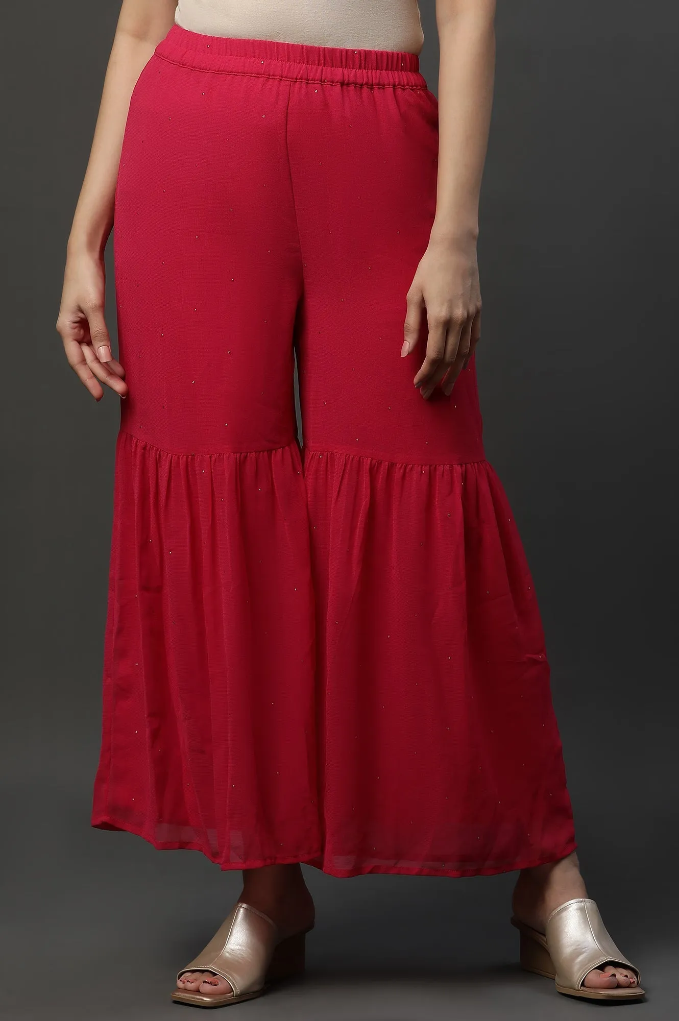 Pink Tiered Georgette Festive Sharara