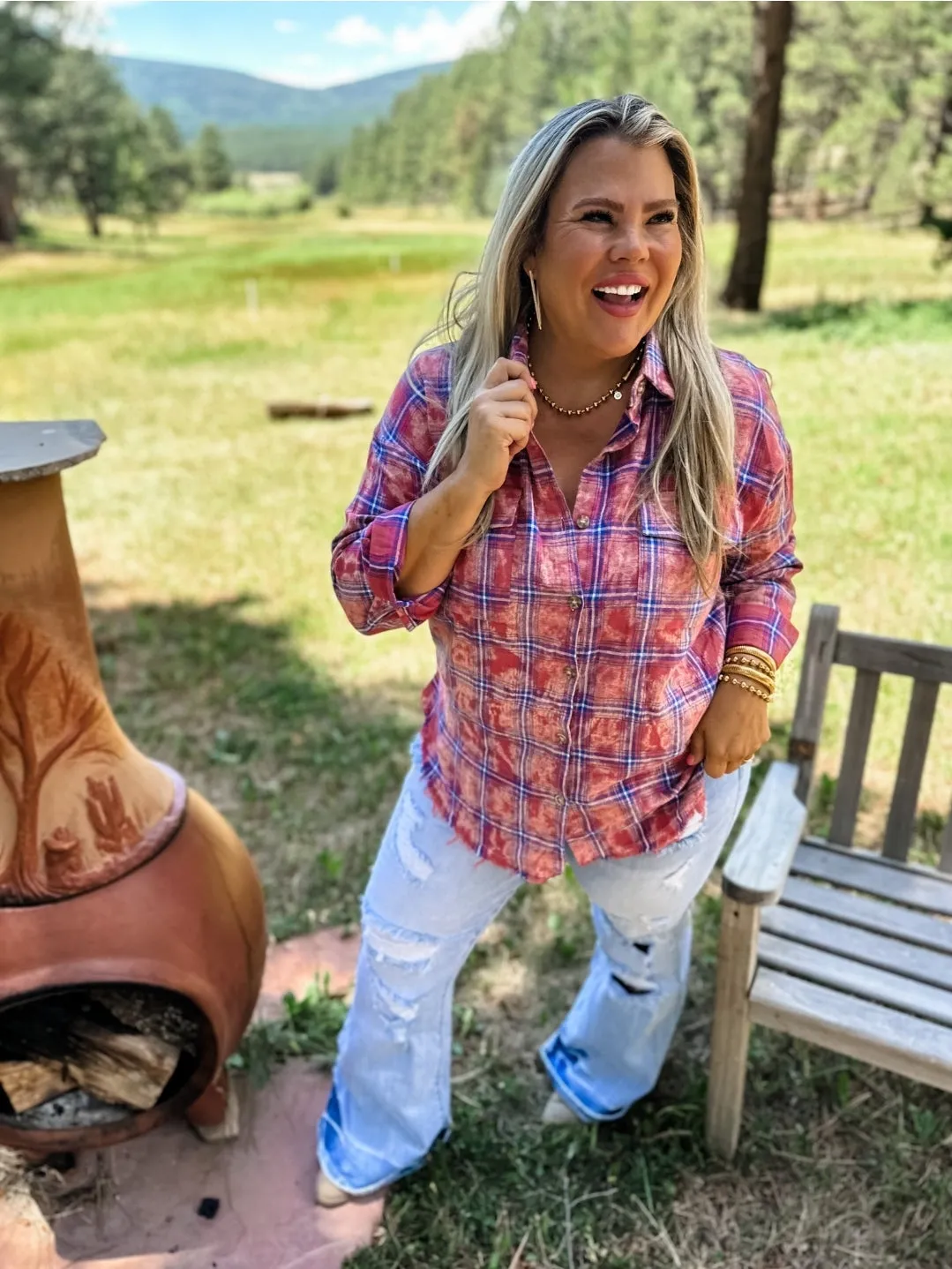 {PREORDER}  RYANN BLEACHED PLAID TOPS  |  S-3X  |  FOUR Color Choices!