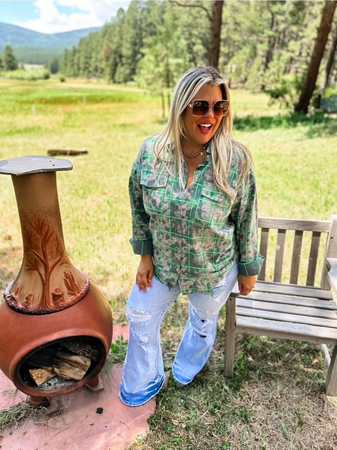 {PREORDER}  RYANN BLEACHED PLAID TOPS  |  S-3X  |  FOUR Color Choices!