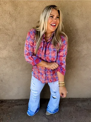 {PREORDER}  RYANN BLEACHED PLAID TOPS  |  S-3X  |  FOUR Color Choices!