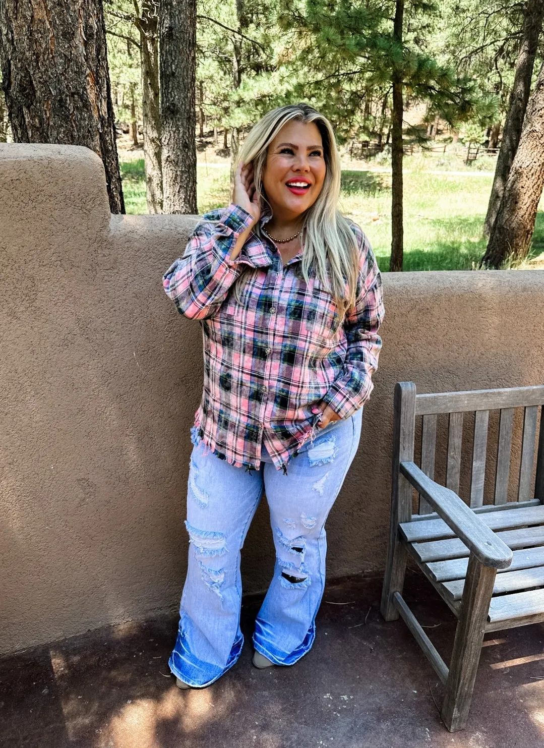 {PREORDER}  RYANN BLEACHED PLAID TOPS  |  S-3X  |  FOUR Color Choices!