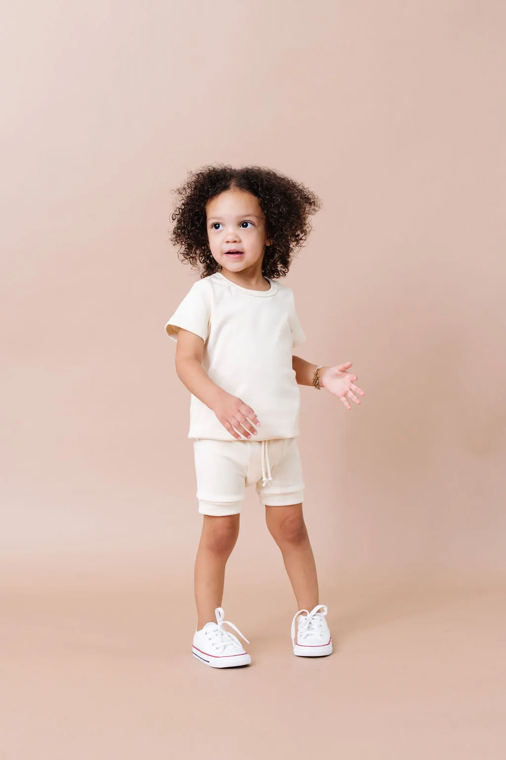 rib knit shorts CO - natural
