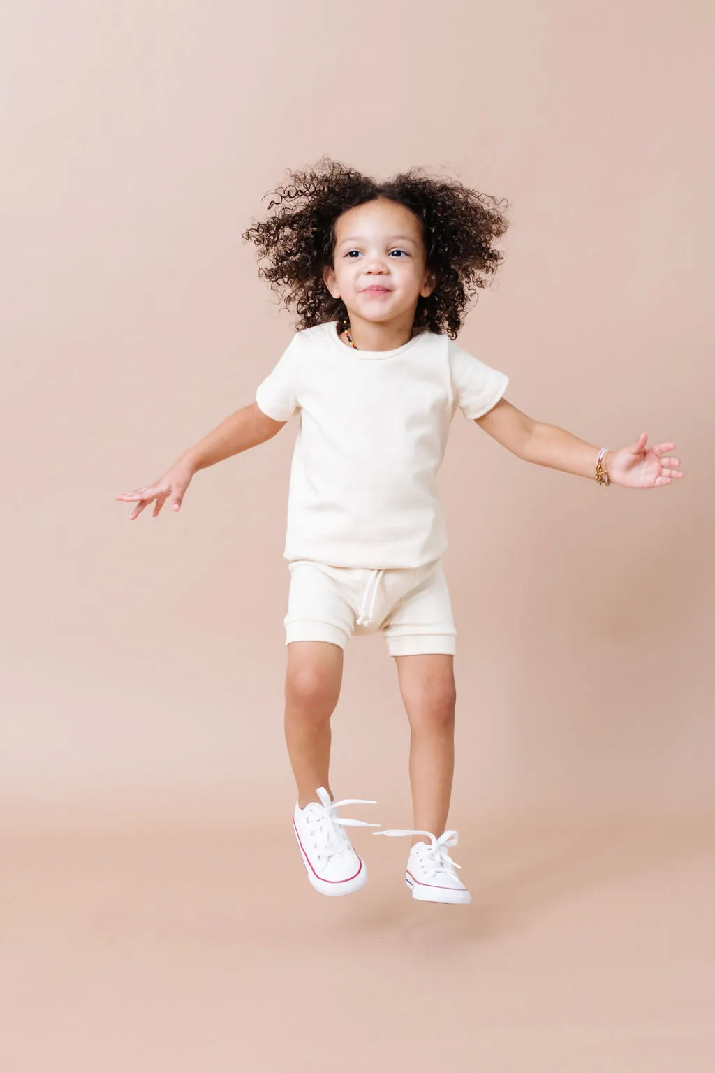 rib knit shorts CO - natural