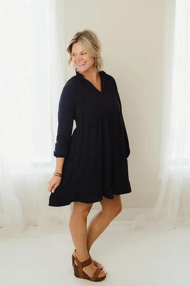 Ruffled Neckline Tiered Dress