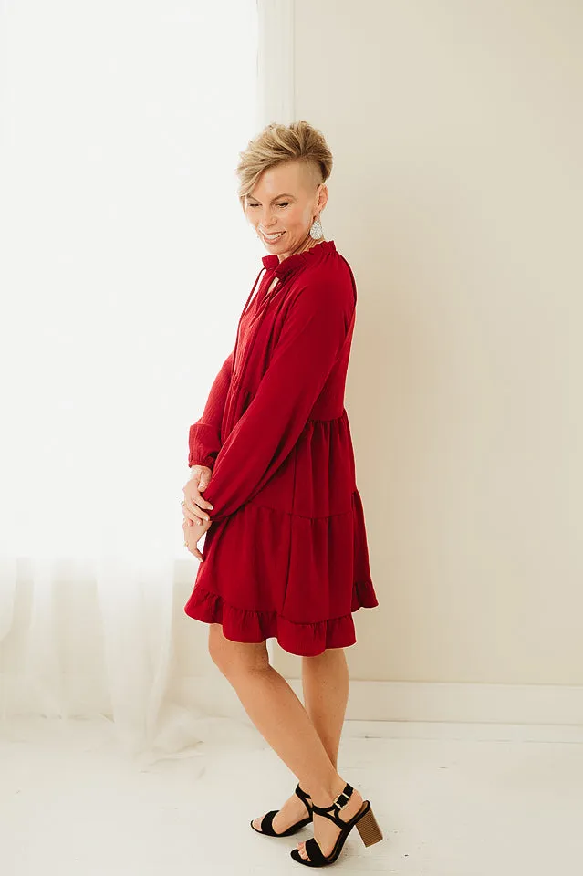 Ruffled Neckline Tiered Dress