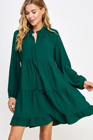 Ruffled Neckline Tiered Dress