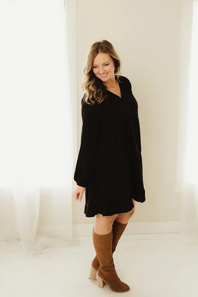 Ruffled Neckline Tiered Dress