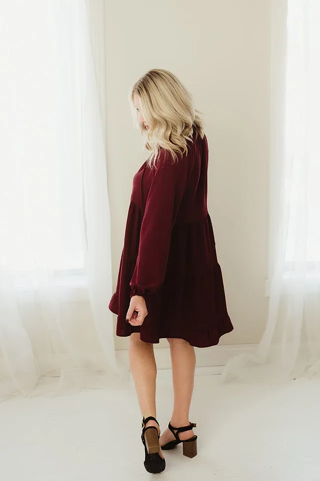 Ruffled Neckline Tiered Dress