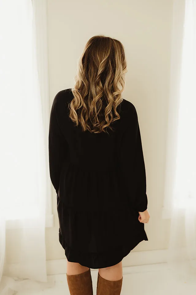 Ruffled Neckline Tiered Dress