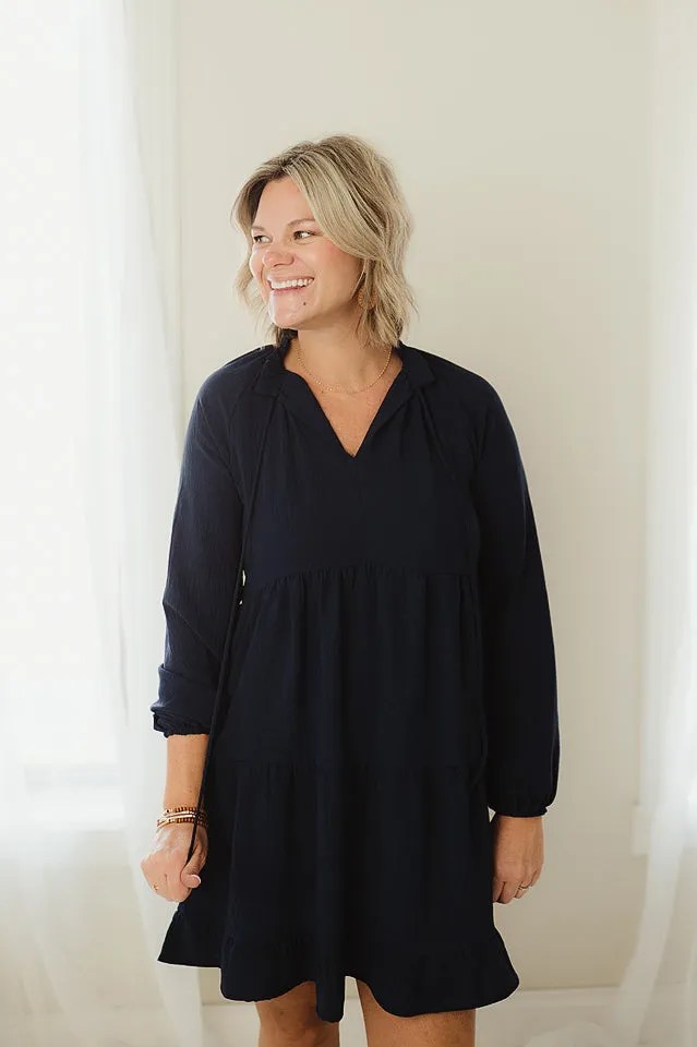 Ruffled Neckline Tiered Dress