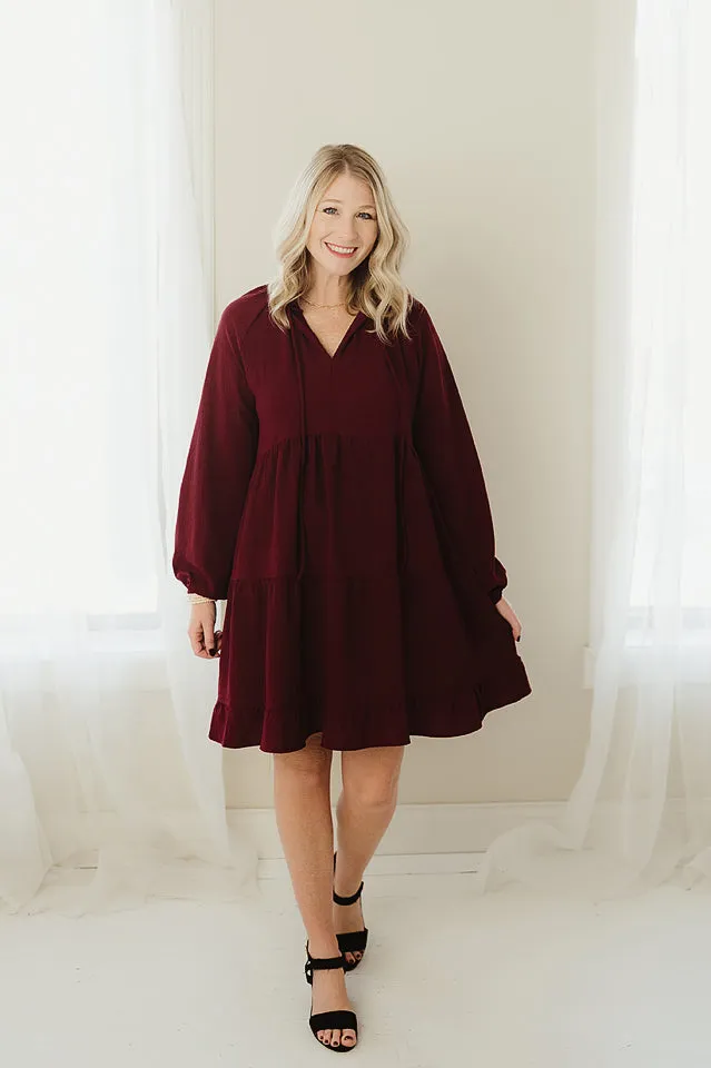 Ruffled Neckline Tiered Dress
