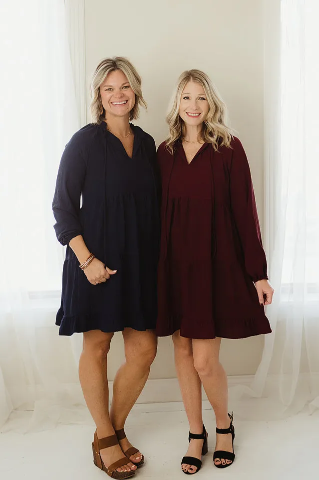 Ruffled Neckline Tiered Dress