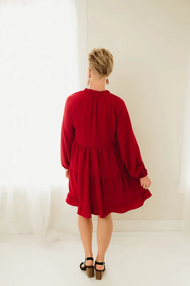 Ruffled Neckline Tiered Dress