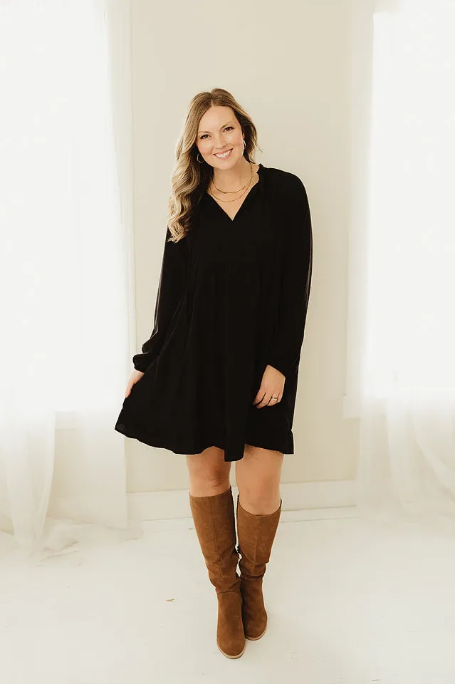 Ruffled Neckline Tiered Dress